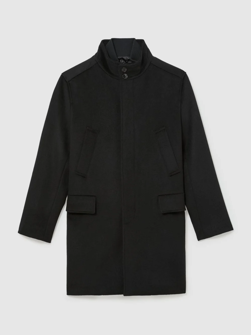Reiss Black Wool-blend Gilet-insert Single-breasted Coat, view 3