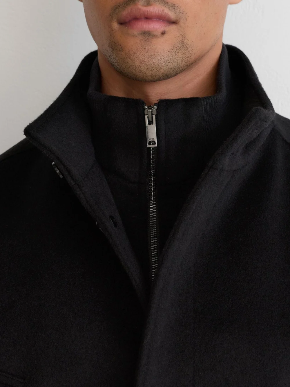 Reiss Black Wool-blend Gilet-insert Single-breasted Coat, view 4