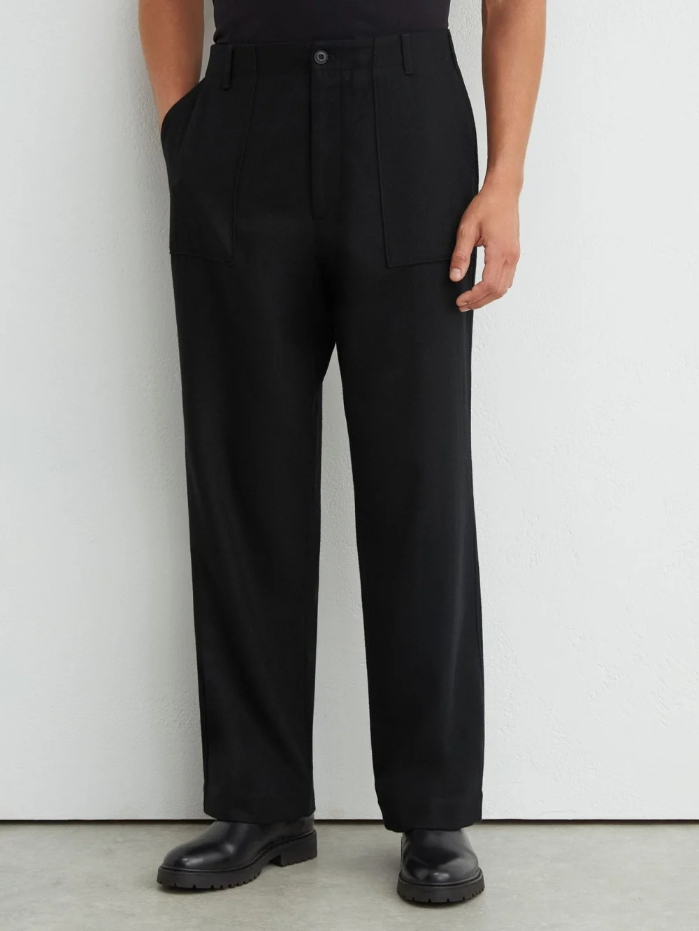 Reiss Black Wool-blend Relaxed-fit Trousers, view 3