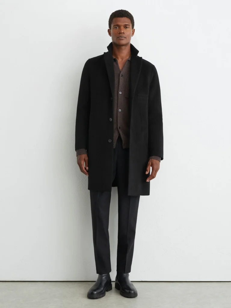 Reiss Black Wool-blend Single-breasted Epsom Coat