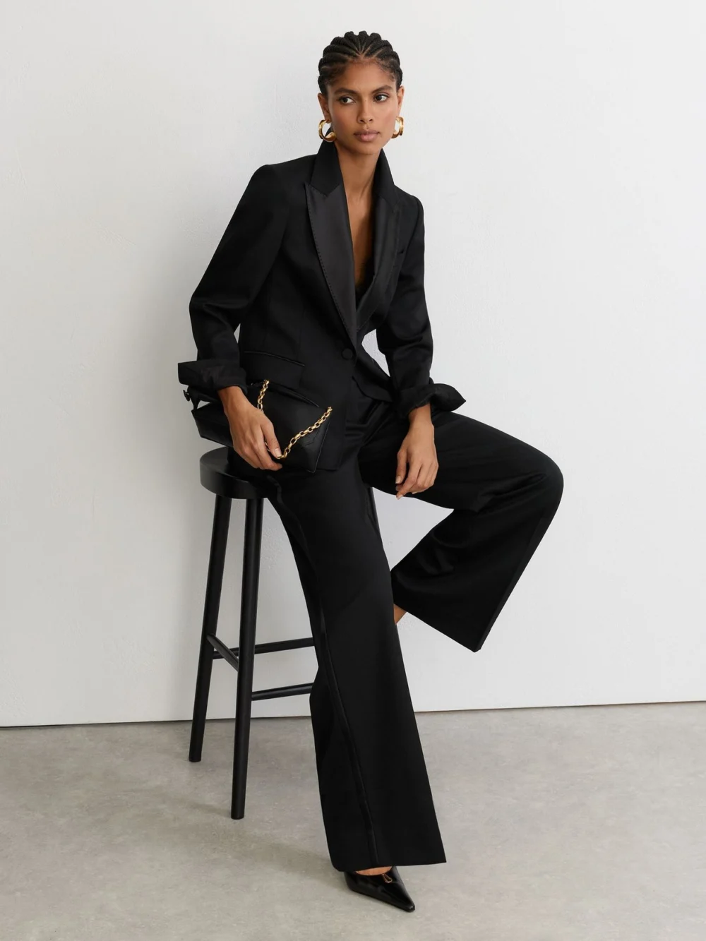 Reiss Black Wool-blend Single-breasted Tuxedo Blazer, view 3