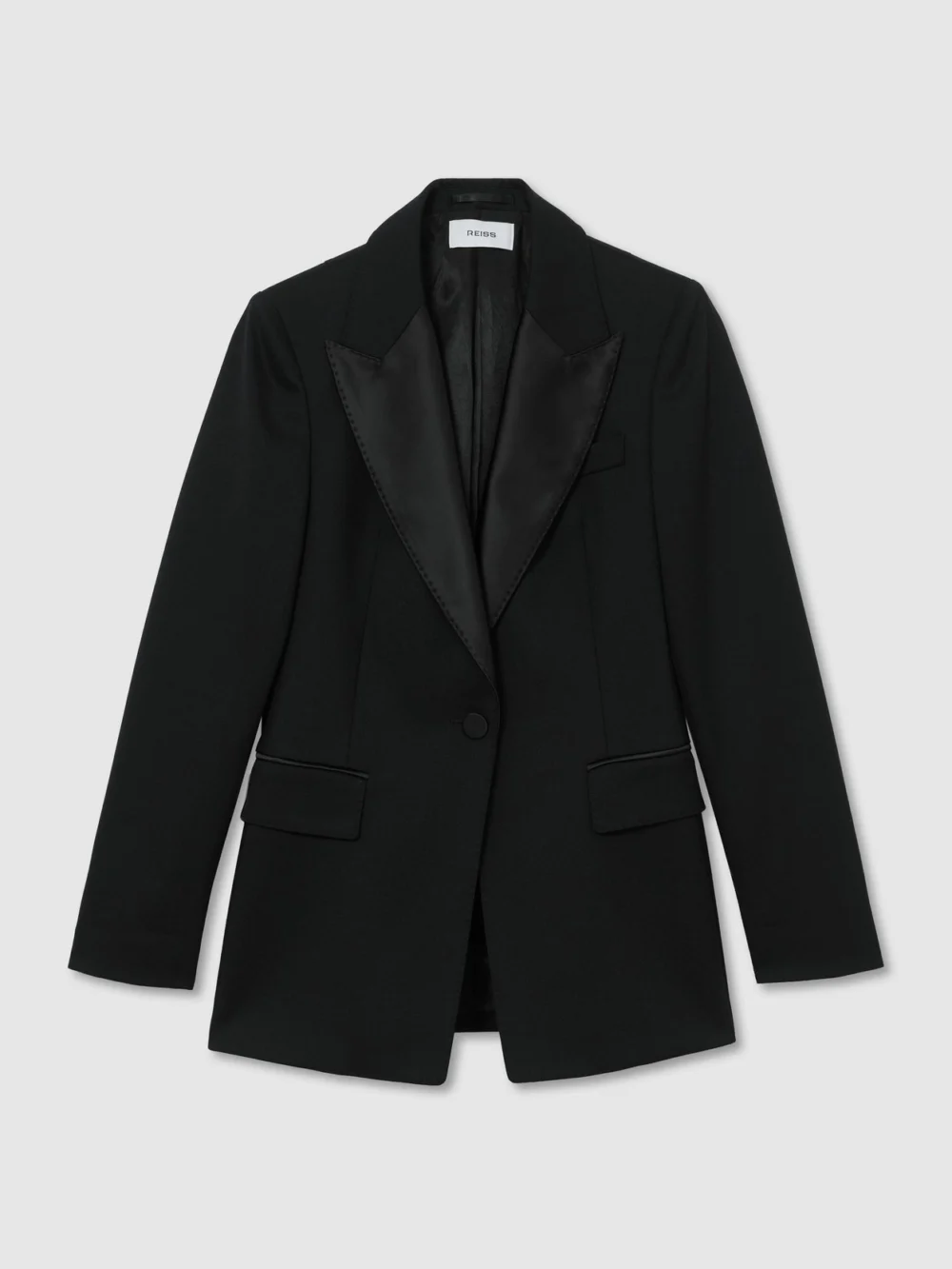 Reiss Black Wool-blend Single-breasted Tuxedo Blazer, view 6