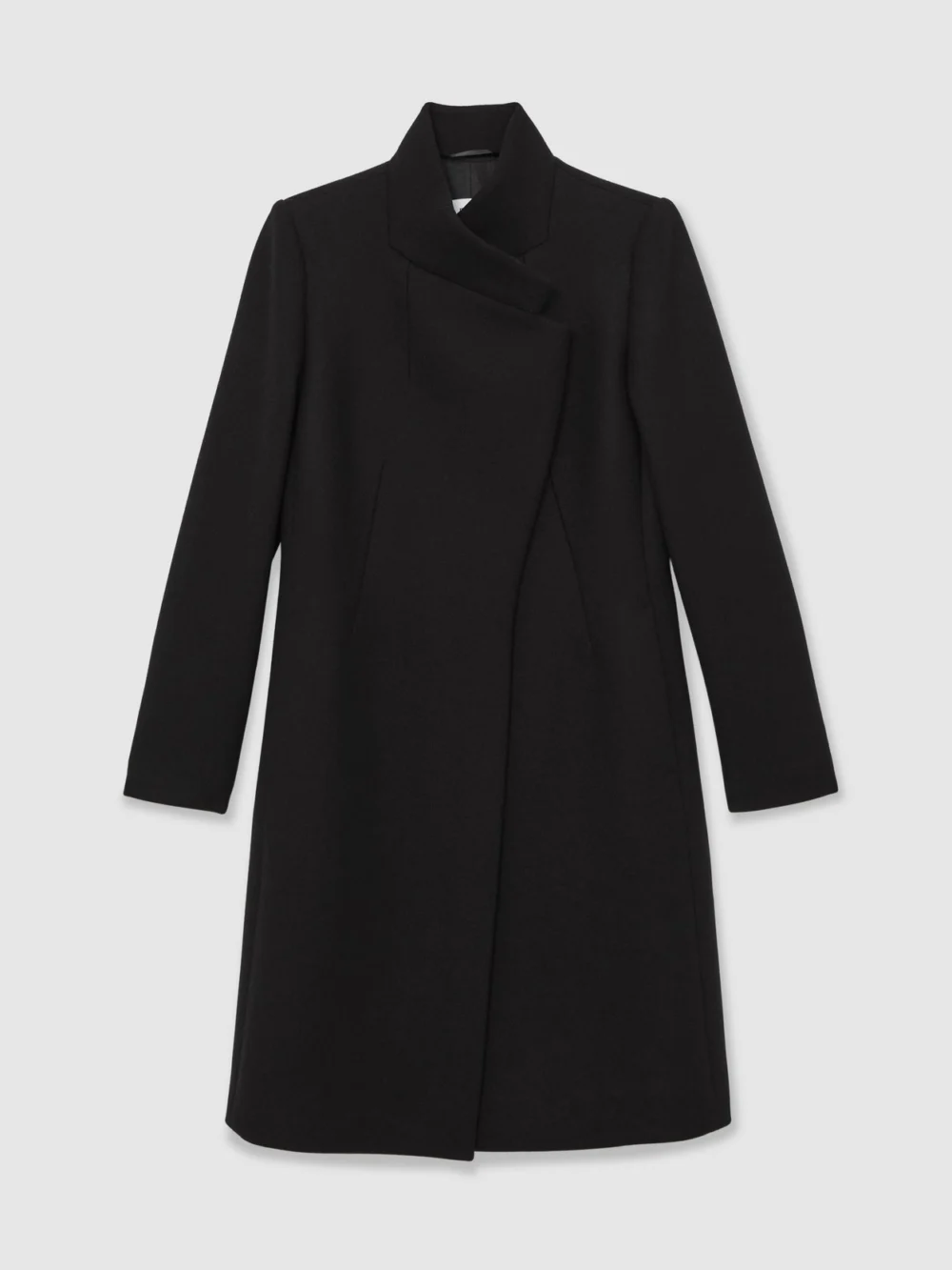 Reiss Black Wool-blend Wrapover Mid-length Coat, view 2