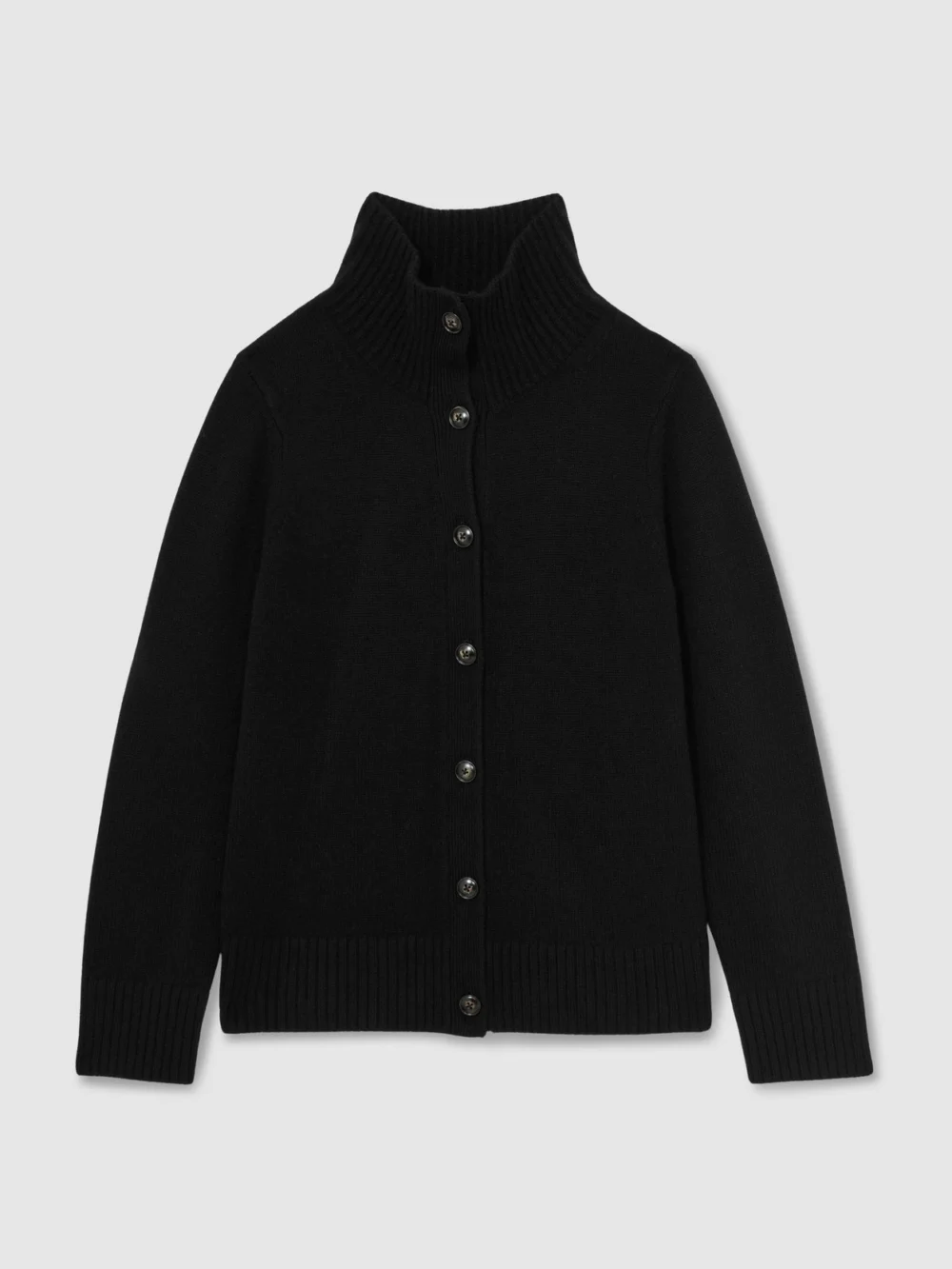 Reiss Black Wool-cashmere Funnel-neck Cardigan, view 2
