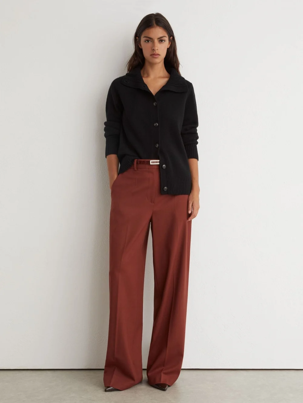 Reiss Black Wool-cashmere Funnel-neck Cardigan, view 3