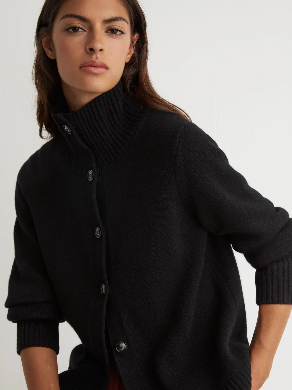 Reiss Black Wool-cashmere Funnel-neck Cardigan, view 4