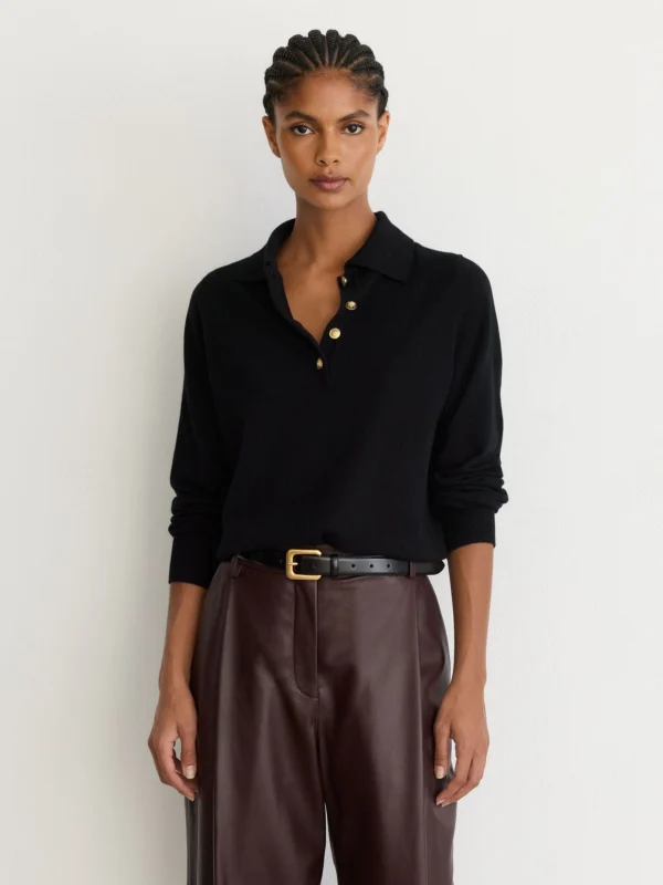 Reiss Black Wool-cashmere Half-button Jumper