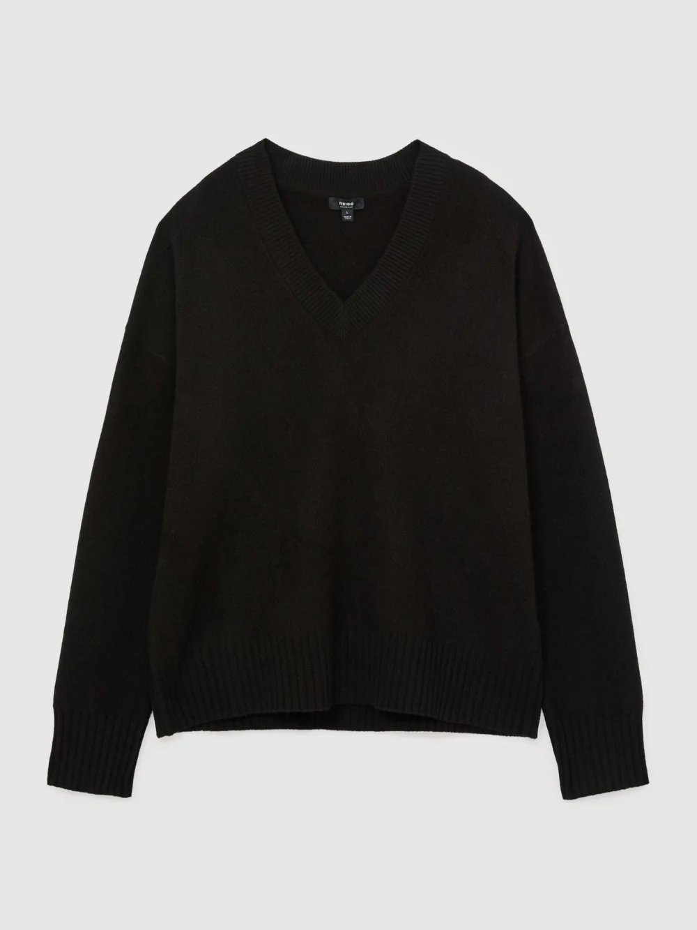 Reiss Black Wool-cashmere V-neck Jumper, view 2