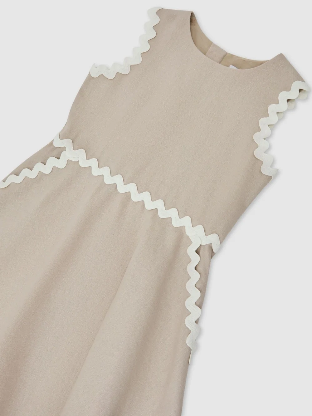 Reiss Blake Neutral 13-14 yrs Linen-blend Ric-rac Trim Dress, Years, Beige & Cream, in beige/cream