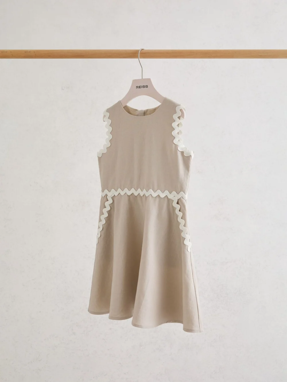 Reiss Blake Neutral 13-14 yrs Linen-blend Ric-rac Trim Dress, Years, Beige & Cream,, view 2