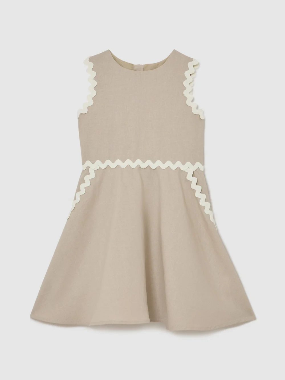Reiss Blake Neutral 13-14 yrs Linen-blend Ric-rac Trim Dress, Years, Beige & Cream,, view 3