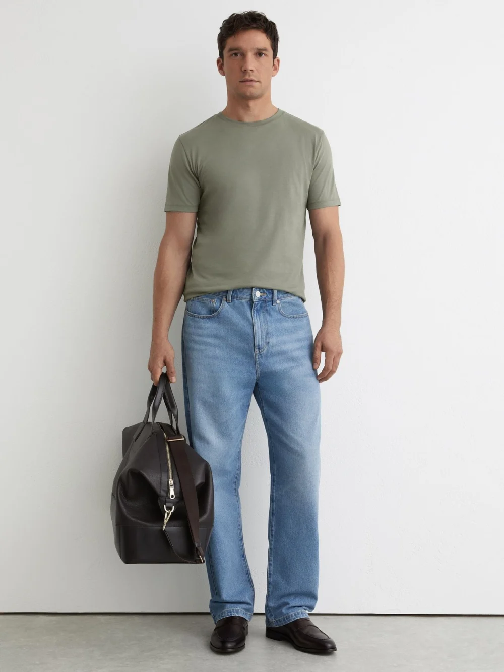 Reiss Bless Oxidised Green Marl Cotton-blend Tailored-fit T-shirt, view 5