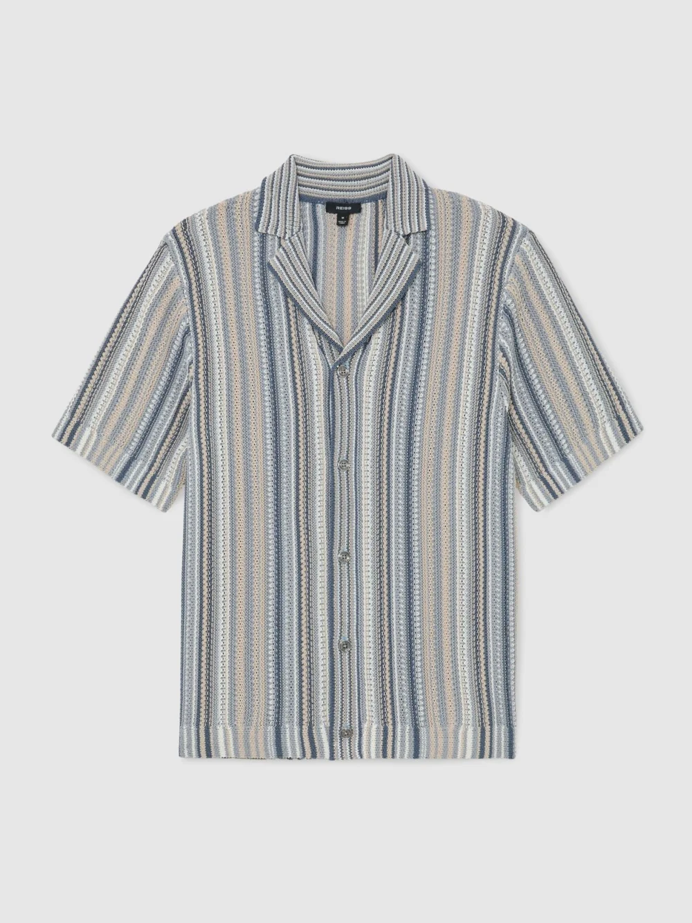 Reiss Blue & Camel Striped Knit Cuban-collar Shirt, view 2