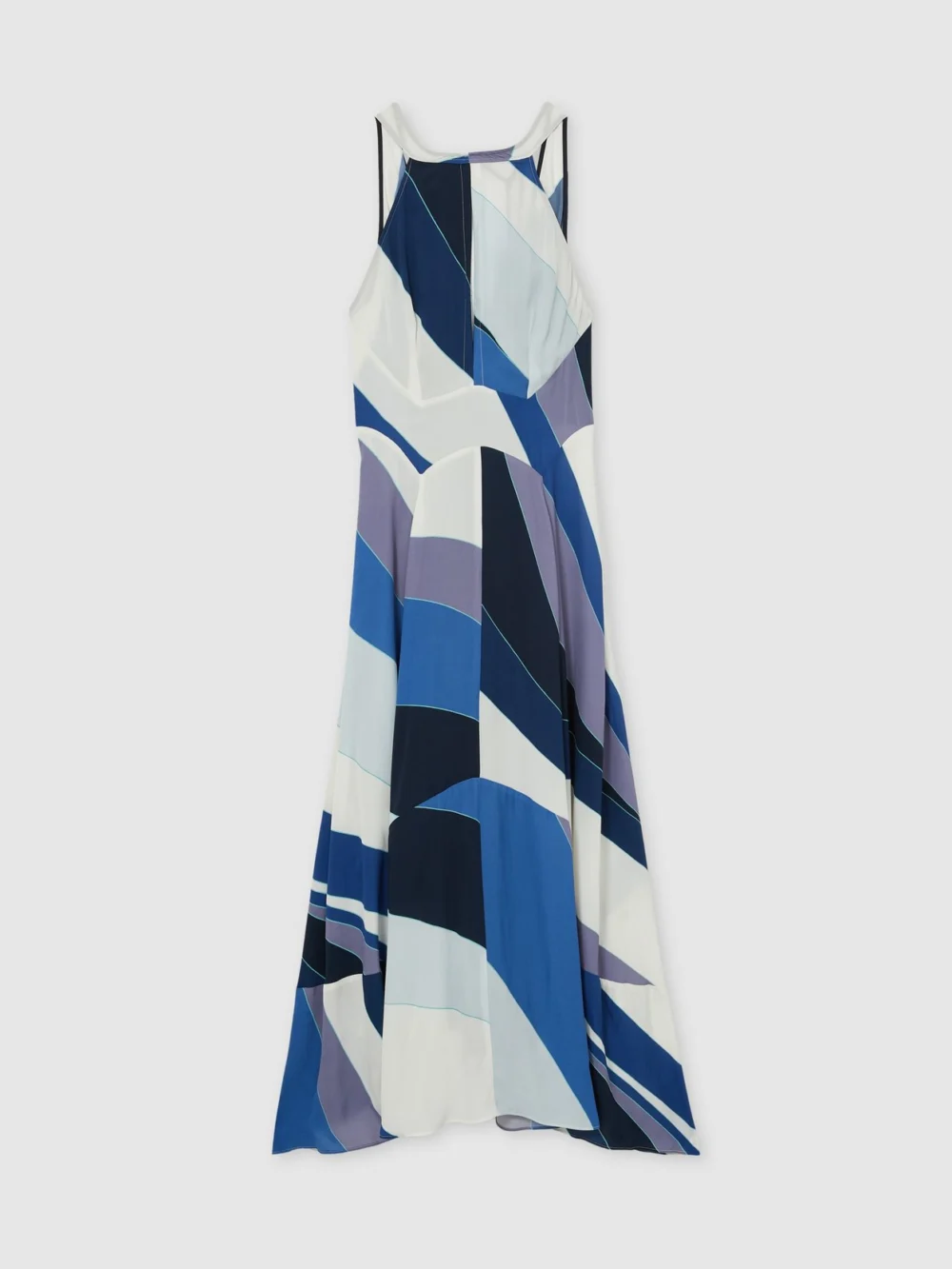 Reiss Blue & Cream V-Back Midi Dress, view 3