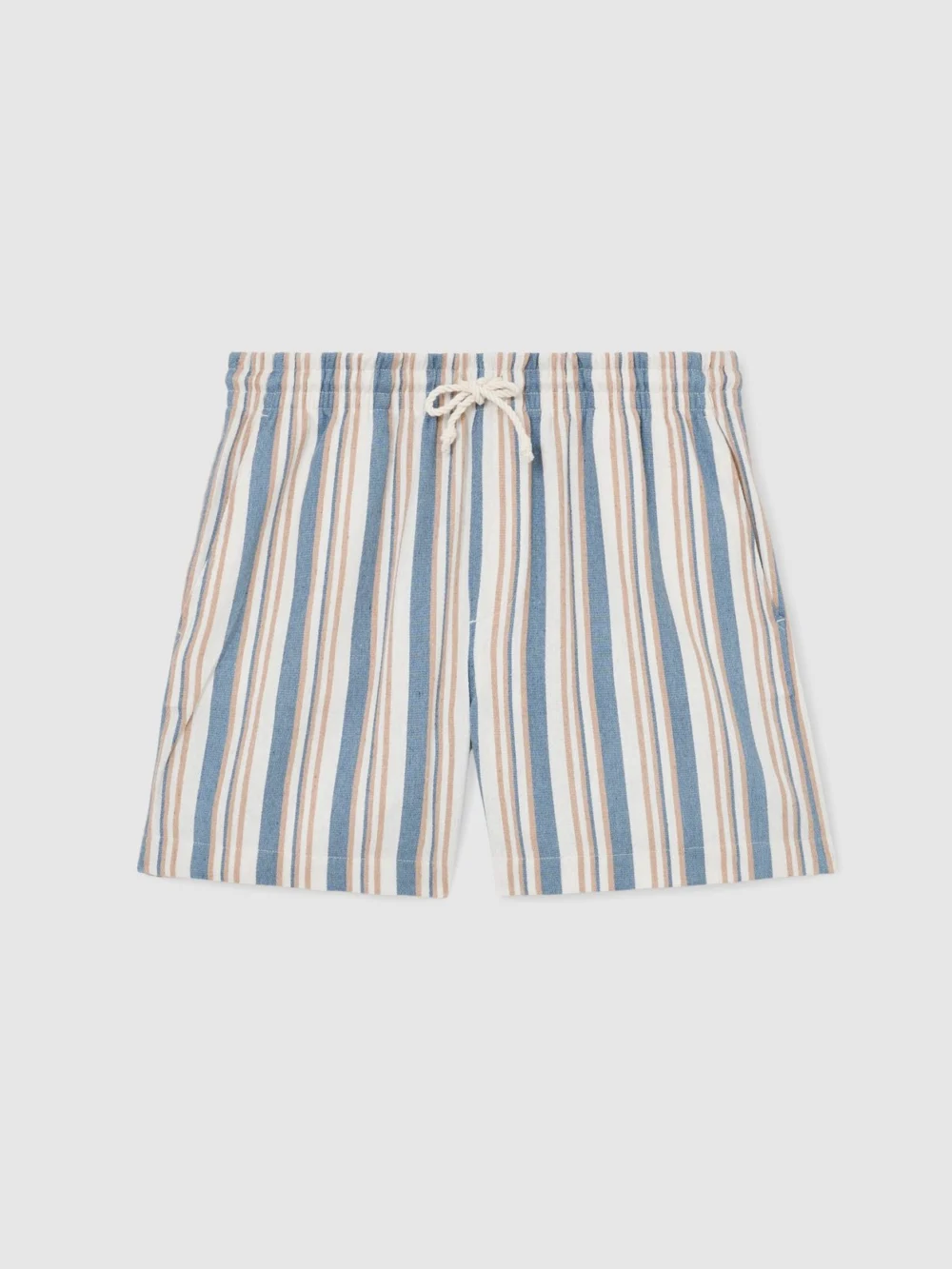 Reiss Blue & Ecru Striped Drawstring Shorts, view 2