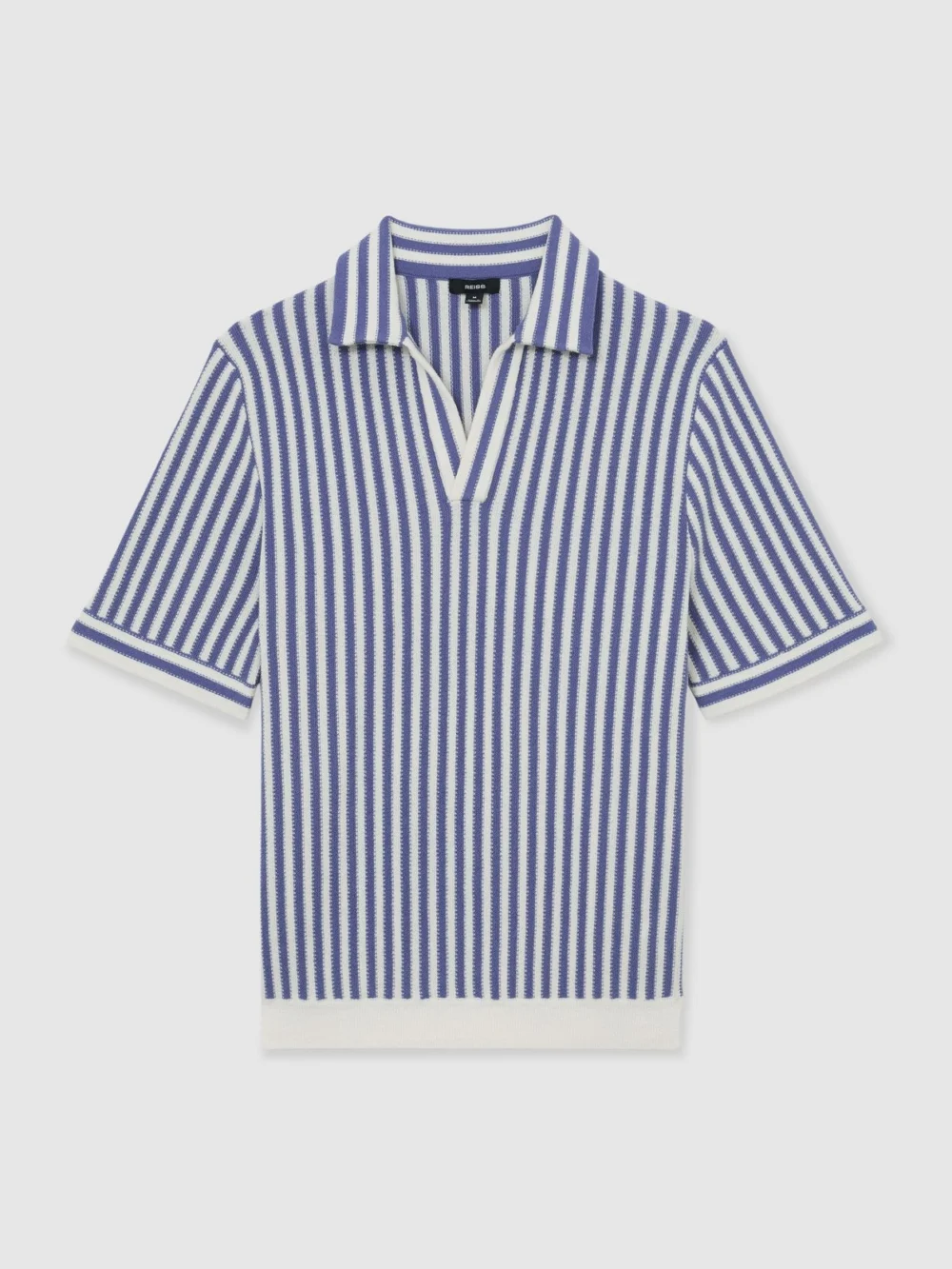 Reiss Blue & off White Cotton-blend Stripe Knit Polo Shirt, view 2