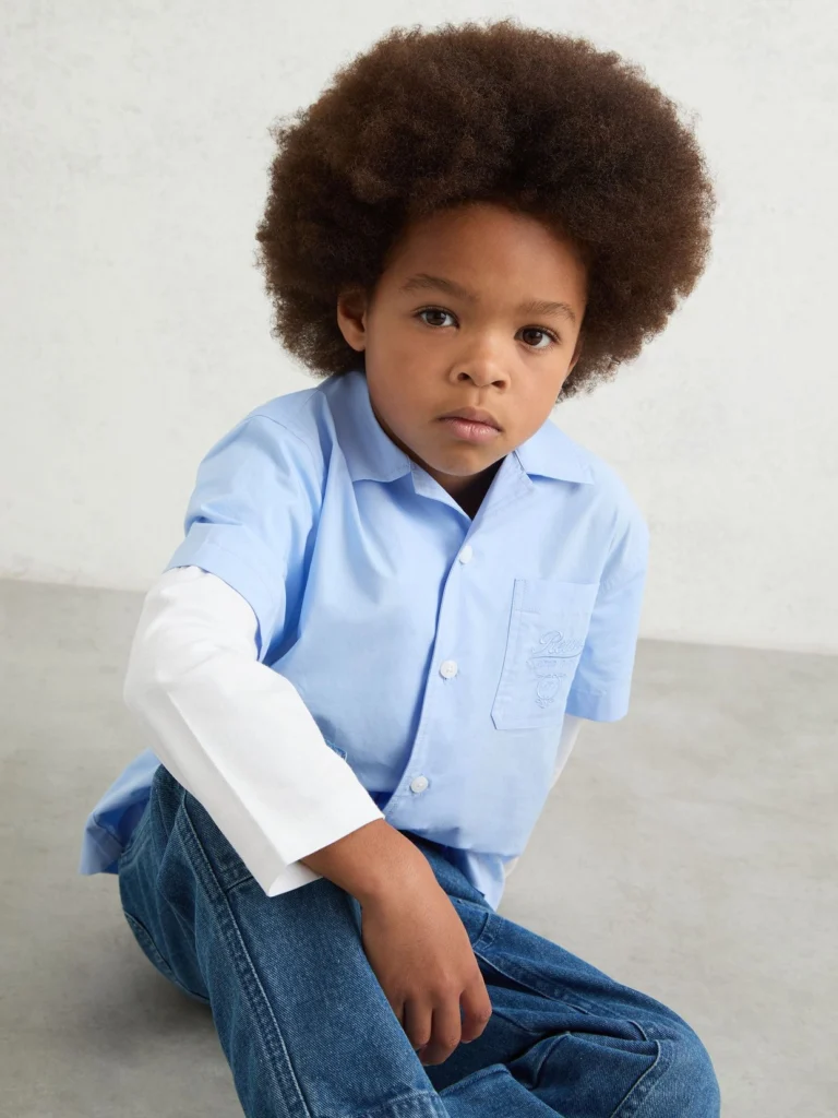 Reiss Blue & White 3-9 yrs Cotton Motor Cars Dual-sleeve Shirt
