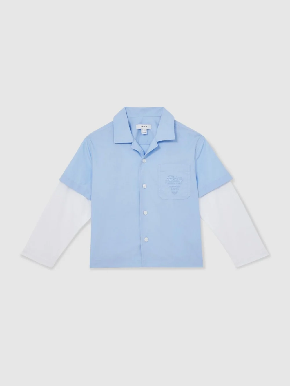 Reiss Blue & White 3-9 yrs Cotton Motor Cars Dual-sleeve Shirt, view 2