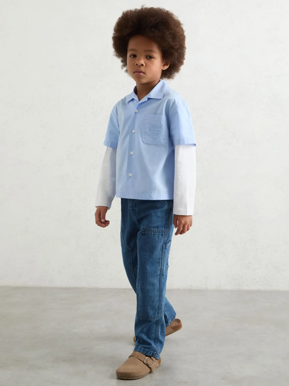 Reiss Blue & White 3-9 yrs Cotton Motor Cars Dual-sleeve Shirt, view 3