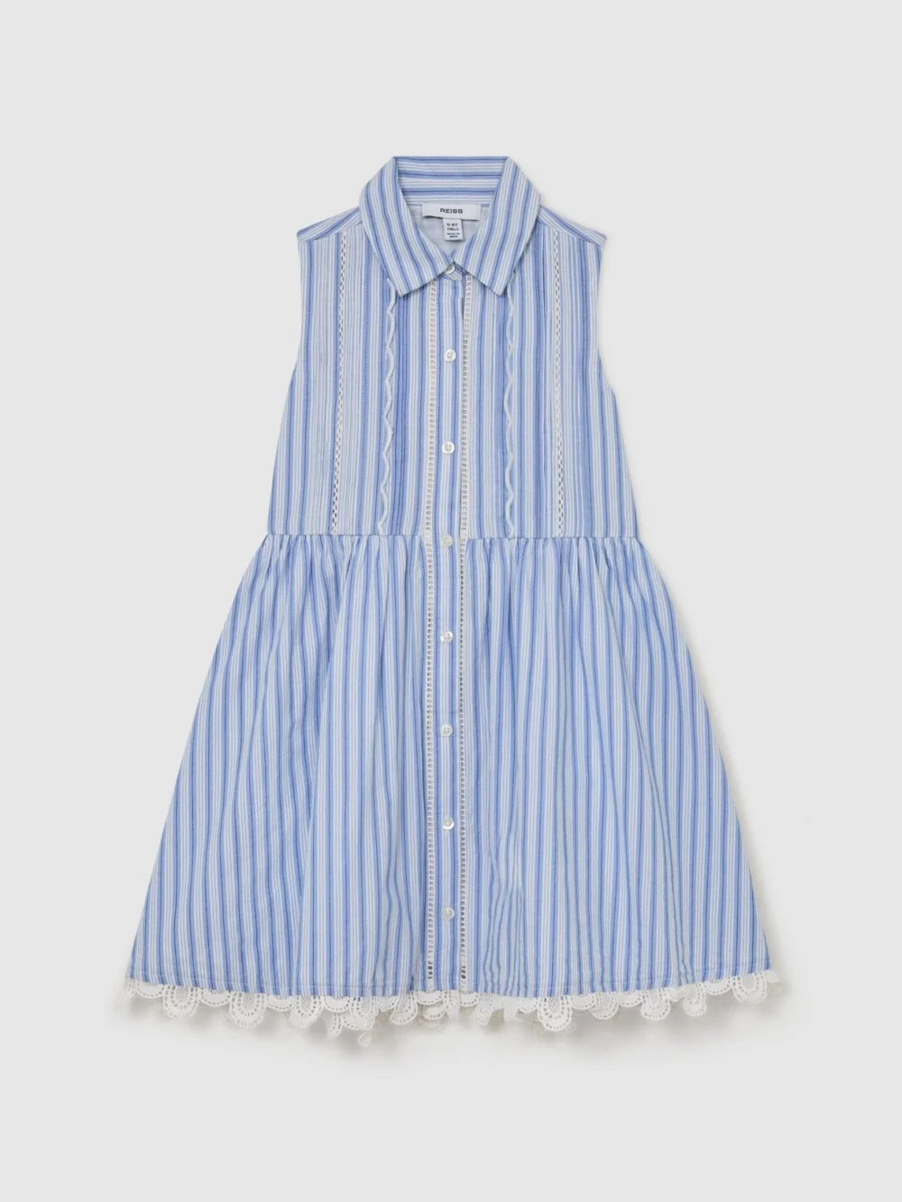 Reiss Blue & White 3-9 yrs Cotton Striped Lace-trim Shirt Dress in blue/white