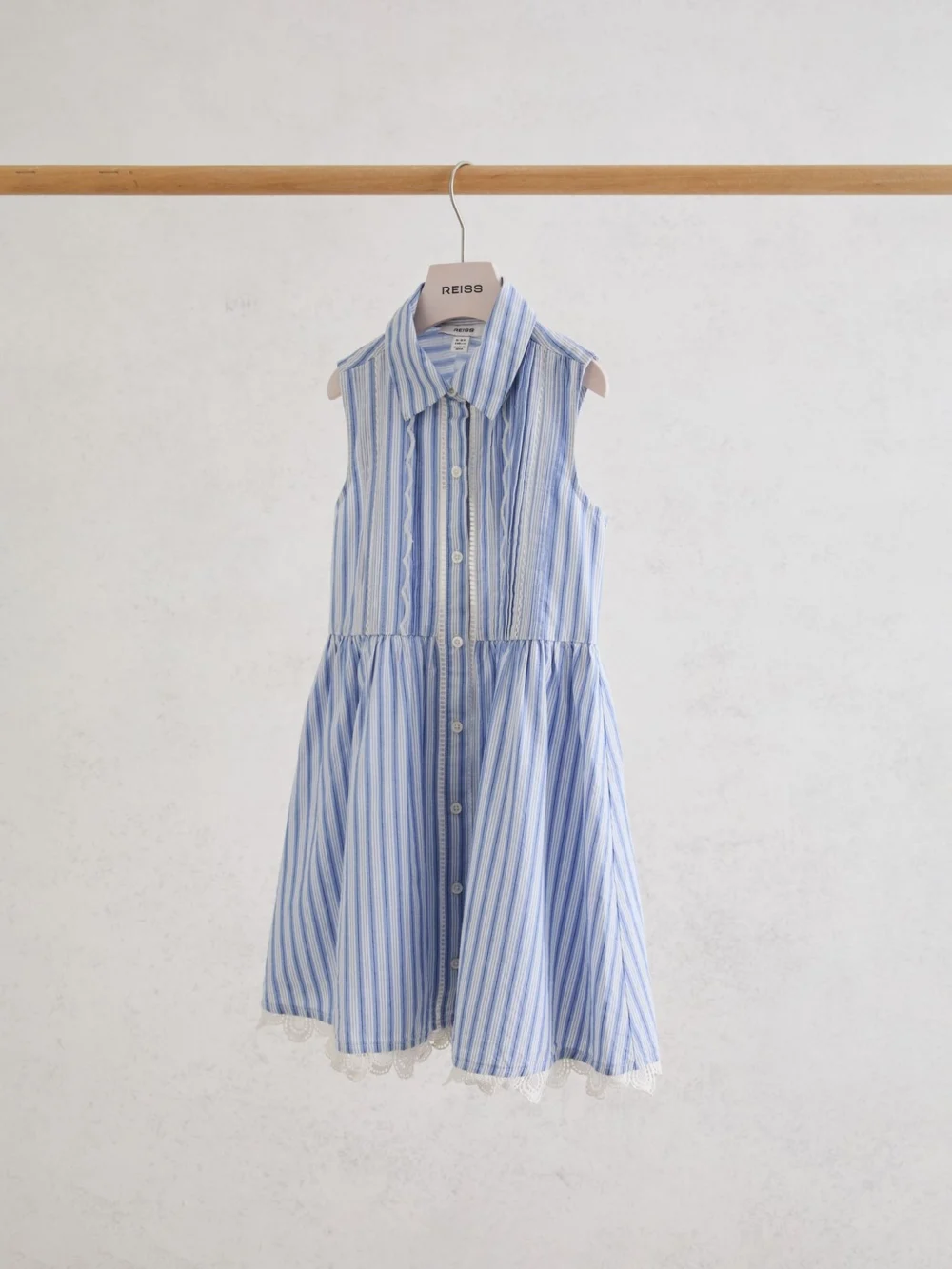 Reiss Blue & White 3-9 yrs Cotton Striped Lace-trim Shirt Dress, view 2