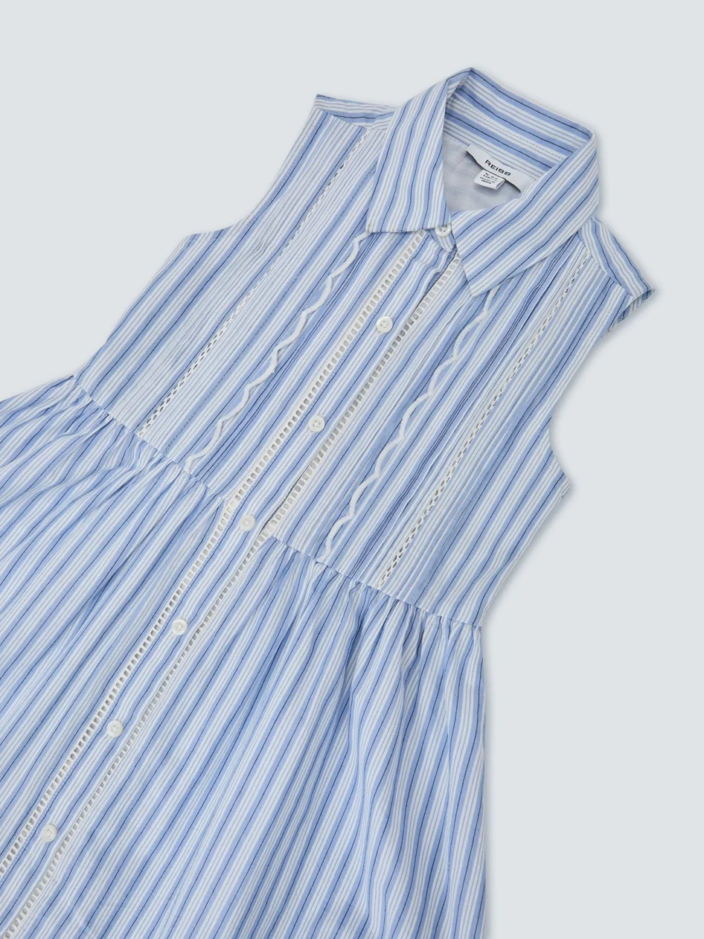 Reiss Blue & White 3-9 yrs Cotton Striped Lace-trim Shirt Dress, view 3