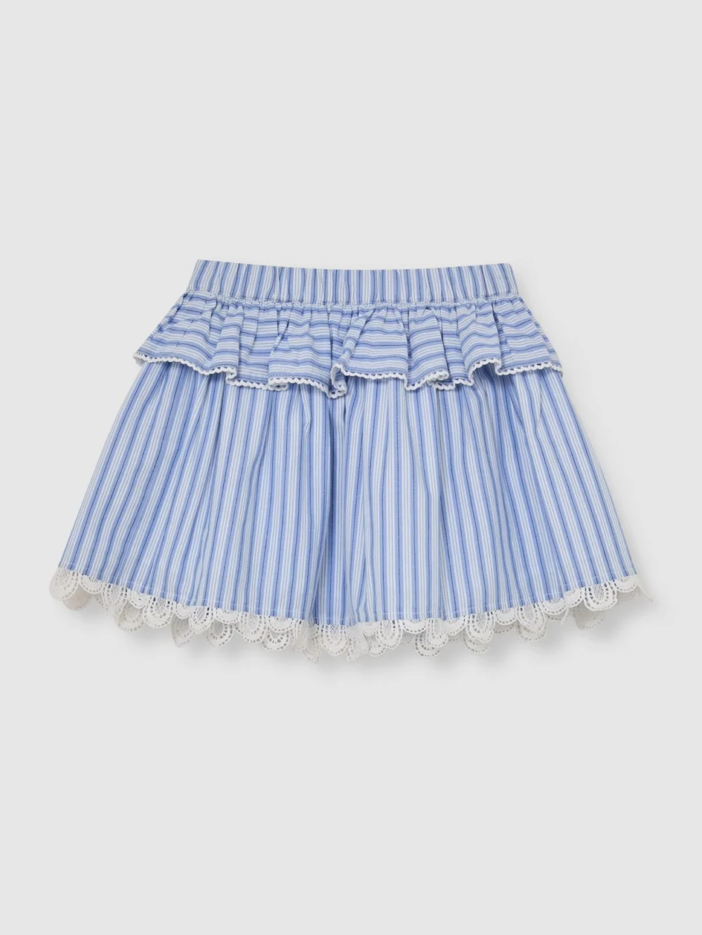 Reiss Blue & White 3-9 yrs Cotton Striped Lace-trim Skirt in blue/white