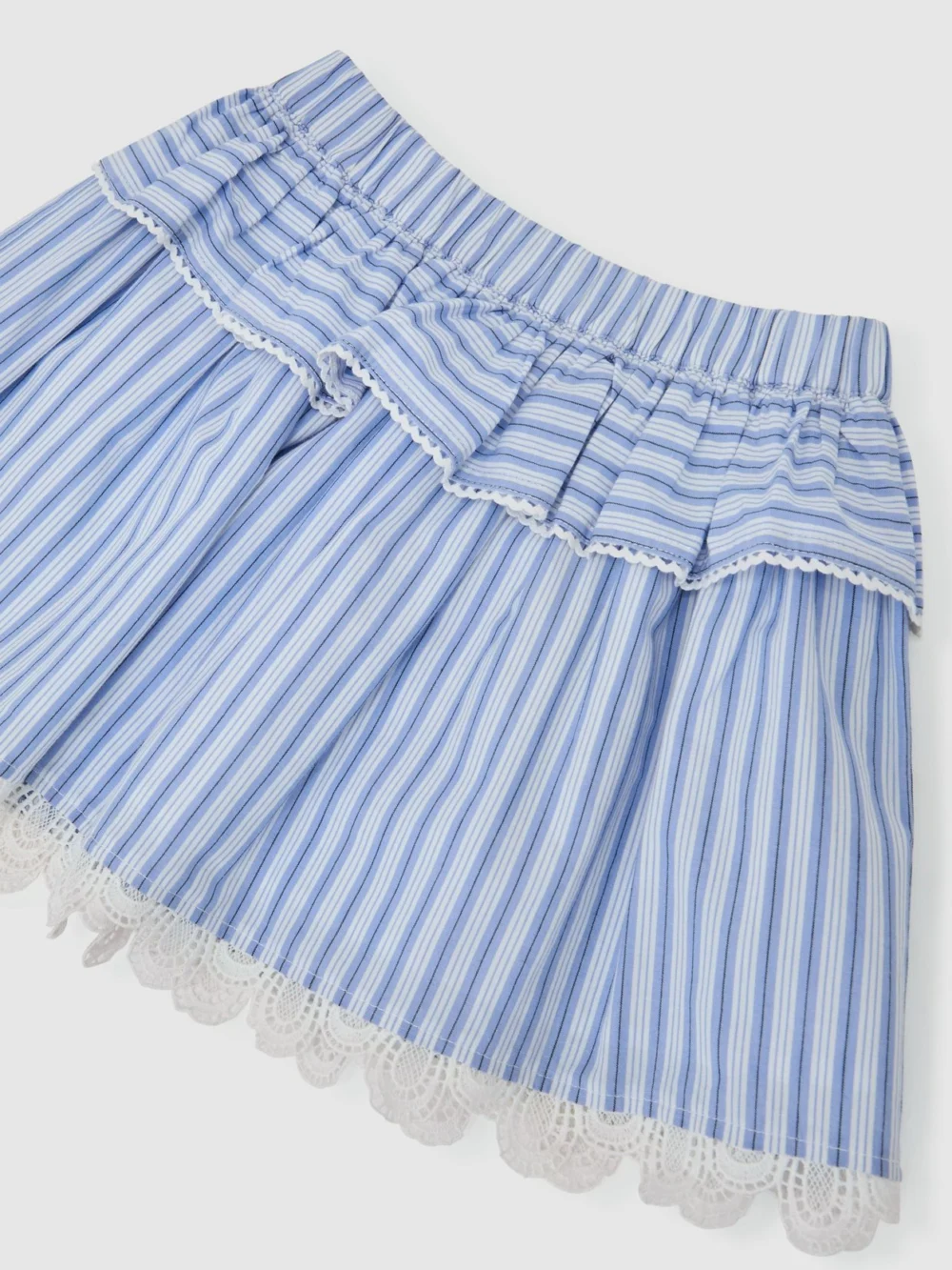 Reiss Blue & White 3-9 yrs Cotton Striped Lace-trim Skirt, view 3
