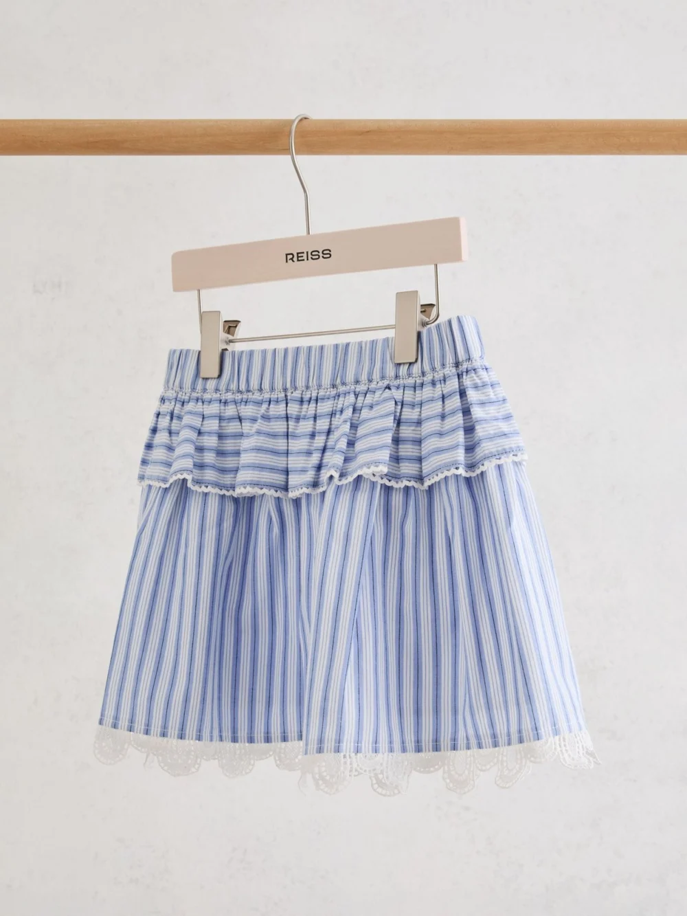 Reiss Blue & White 3-9 yrs Cotton Striped Lace-trim Skirt, view 4