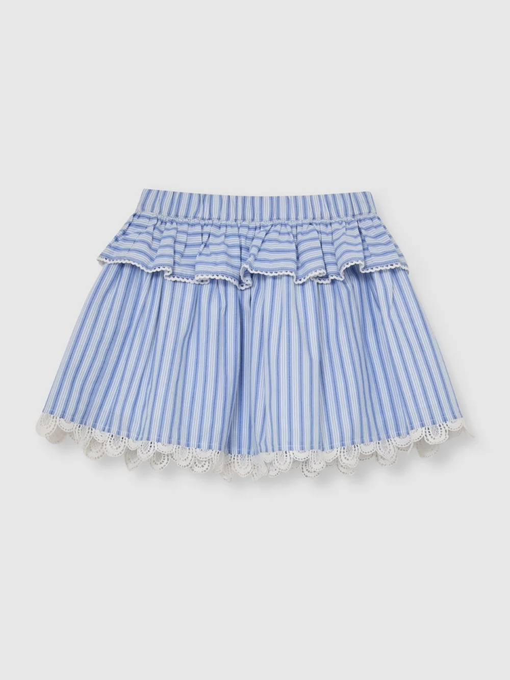 Reiss Blue & White 3-9 yrs Cotton Striped Lace-trim Skirt, view 5