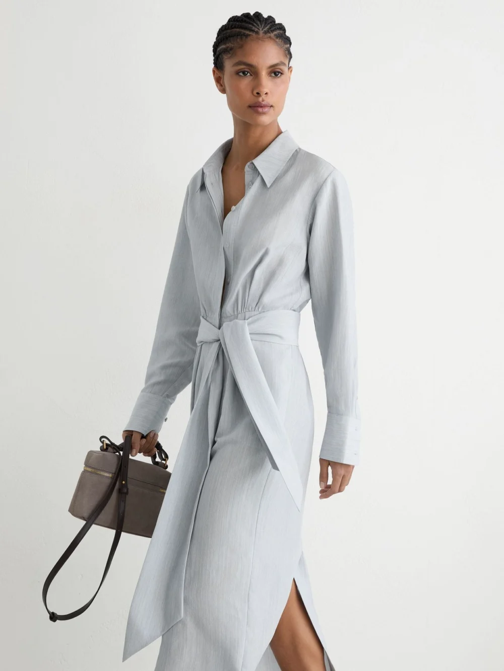 Reiss Blue -blend Tie-waist Shirt Dress