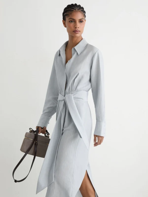 Reiss Blue -blend Tie-waist Shirt Dress