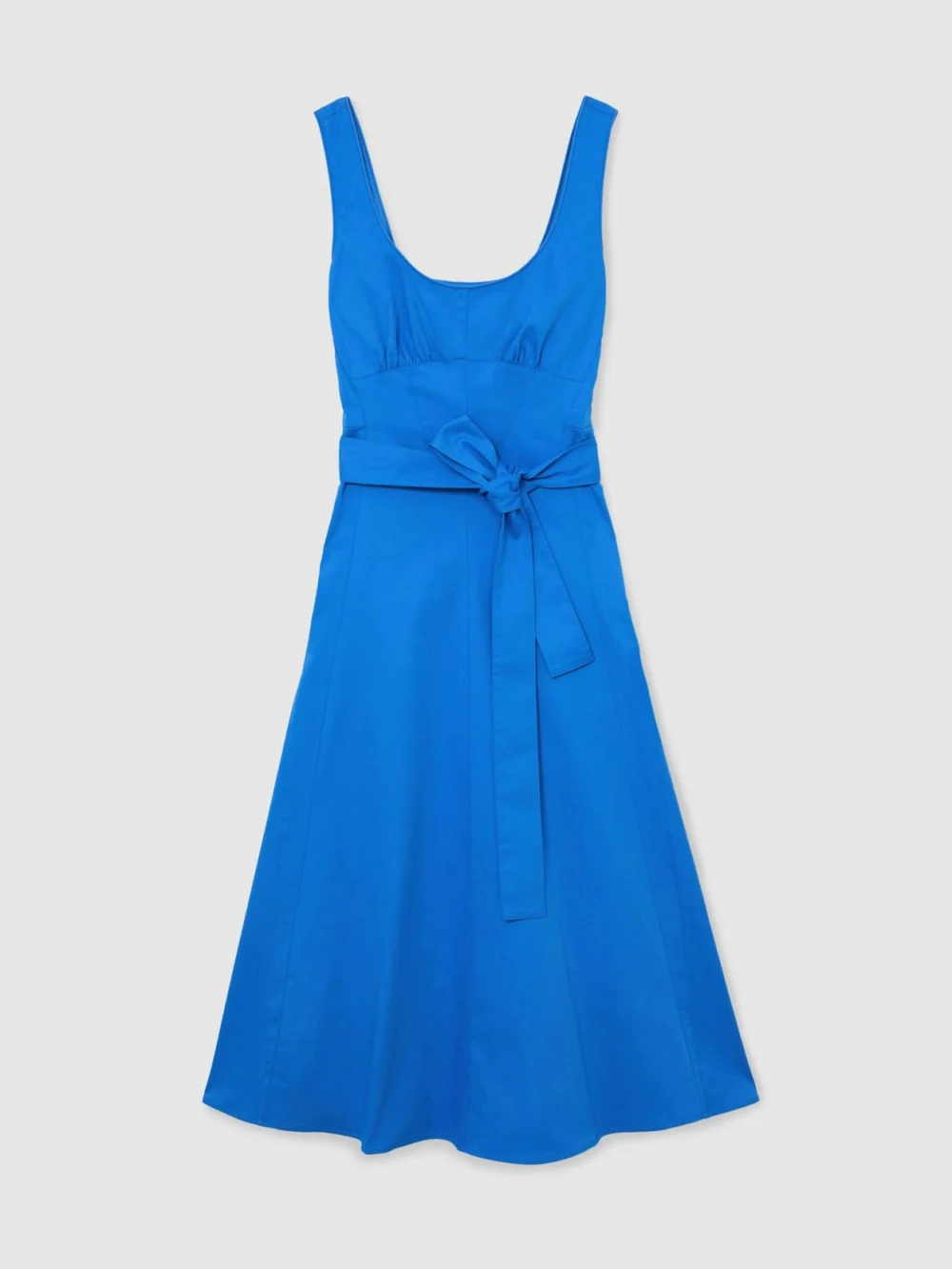 Reiss Blue Cotton Belted Midi Dress with Stretch, view 2