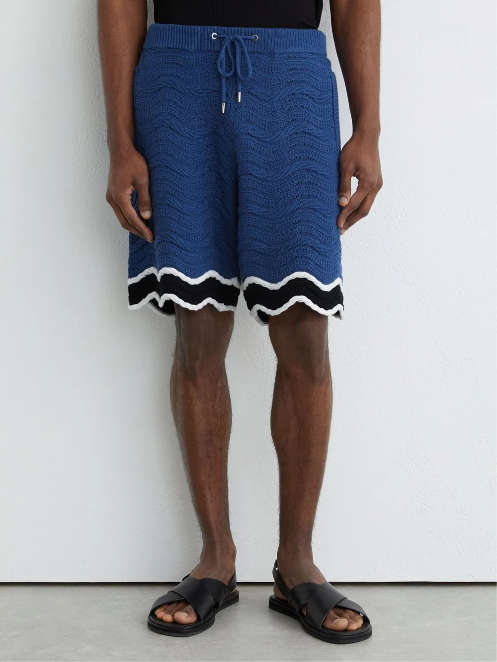 Reiss Blue Cotton-blend Wave-knit Tipped Shorts, view 4