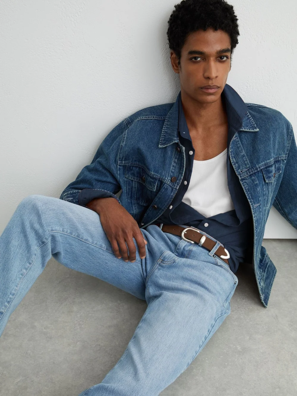 Reiss Blue Cotton Slim Fit Jeans, view 3