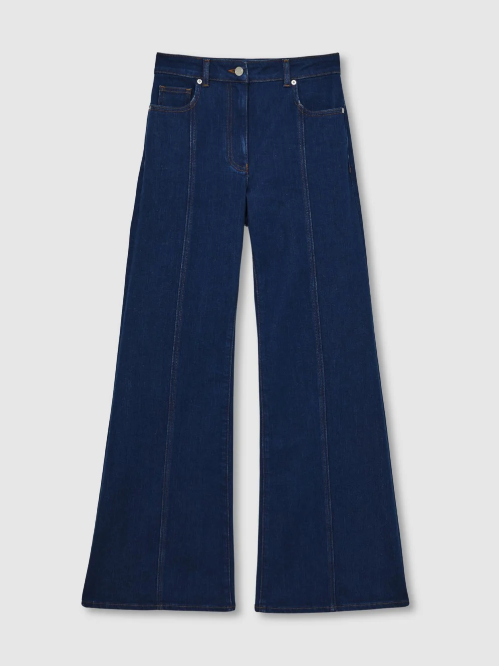 Reiss Blue Flared Seam-detail Jeans, view 2