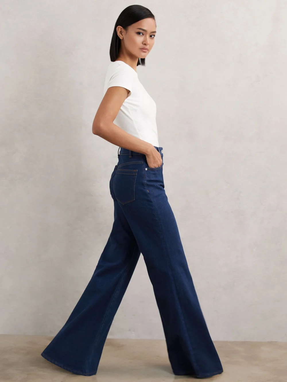 Reiss Blue Flared Seam-detail Jeans, view 4