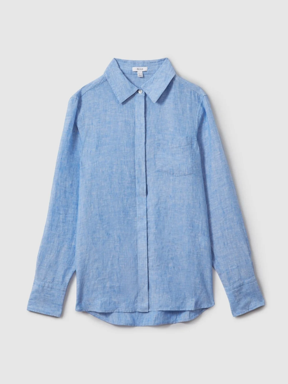 Reiss Blue Linen Button-through Shirt, view 2