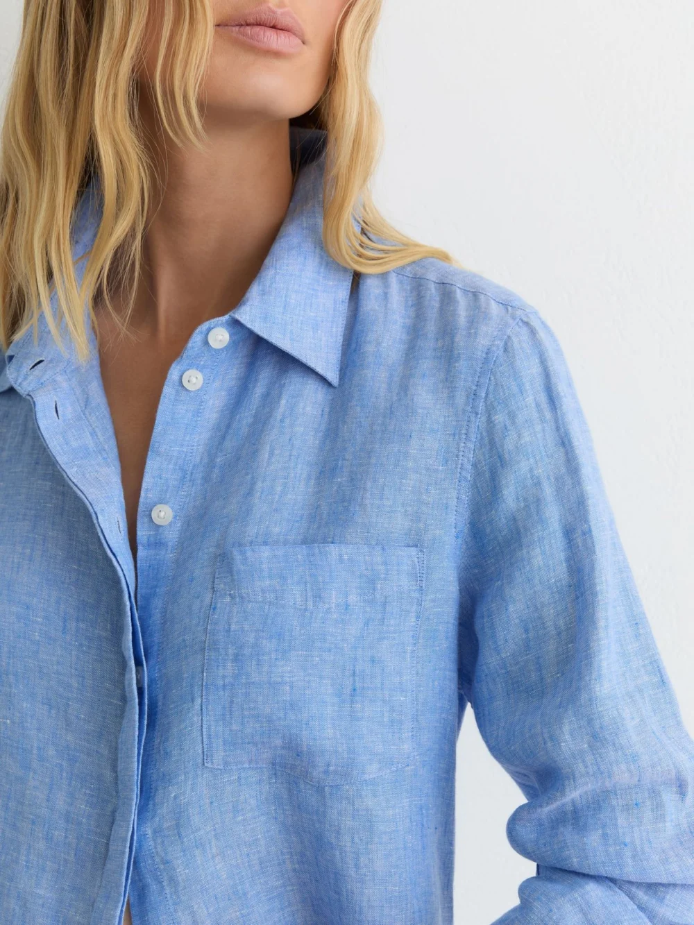 Reiss Blue Linen Button-through Shirt, view 3