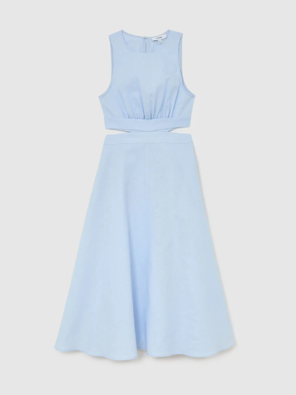Reiss Blue Linen-cotton Cut-out Midi Dress, view 2