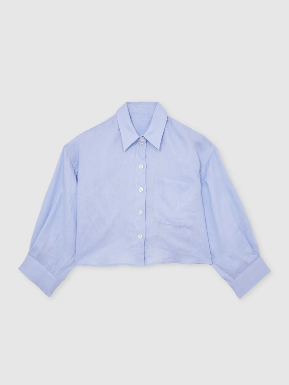 Reiss Blue Linen Oversize Cropped Shirt, view 2