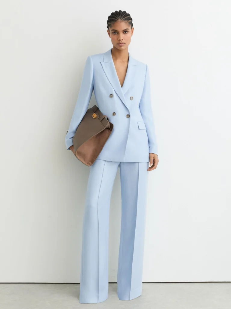 Reiss Blue Petite Double-breasted Peak-lapel Suit Jacket