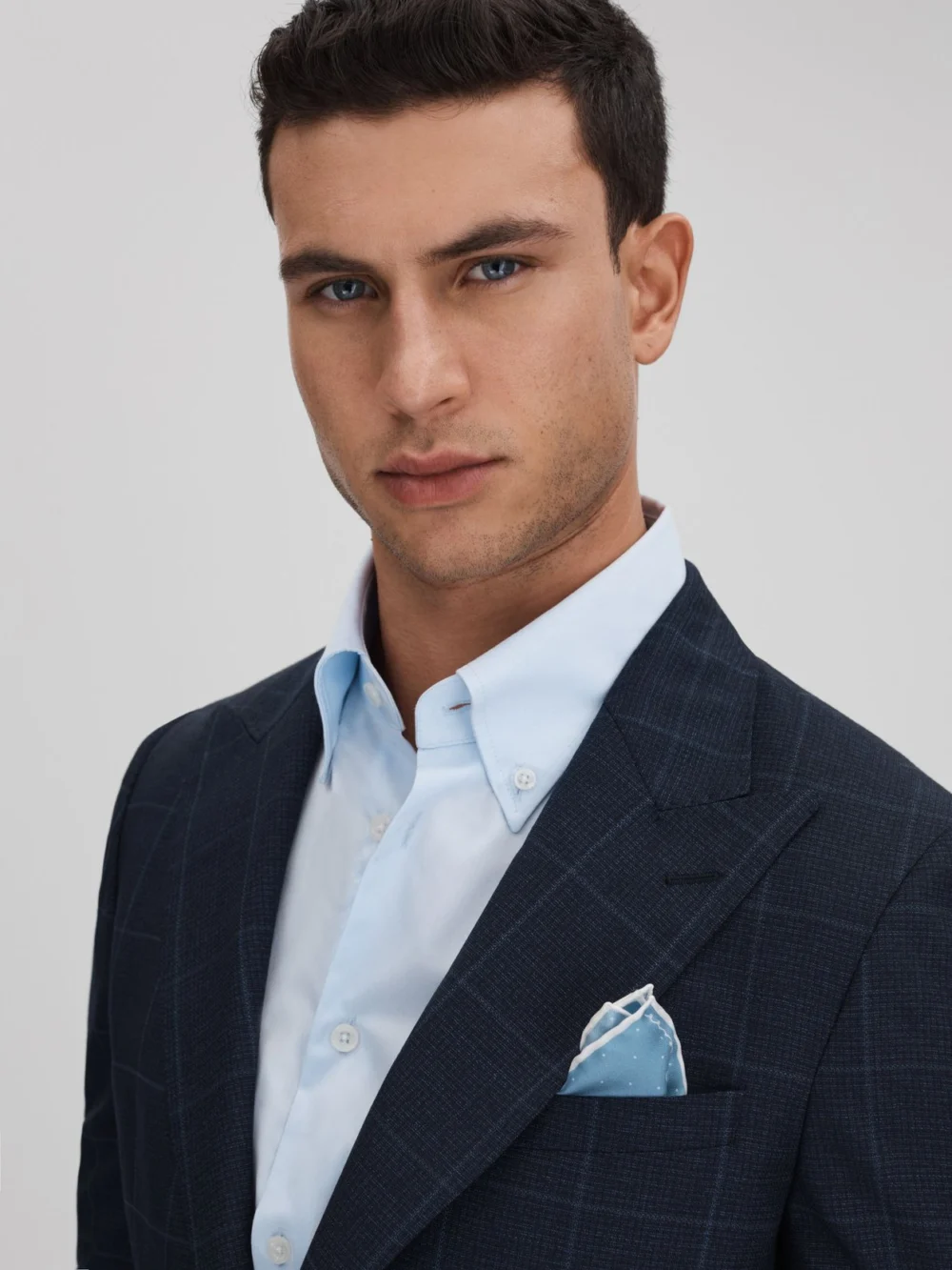 Reiss Blue Polka Dot Silk Pocket Square, view 2