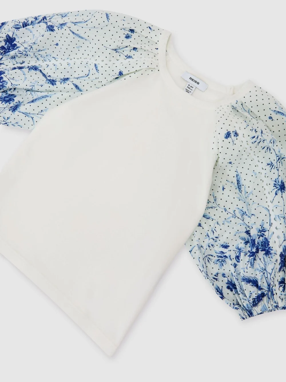 Reiss Blue Print 13-14 yrs Cotton Floral Balloon-sleeve Top,