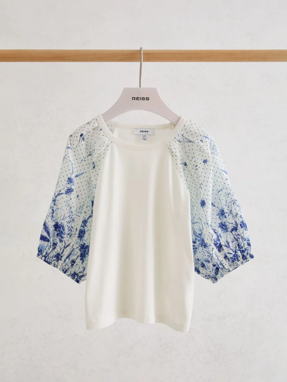 Reiss Blue Print 13-14 yrs Cotton Floral Balloon-sleeve Top,, view 2