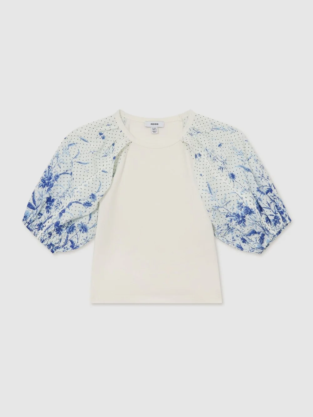Reiss Blue Print 13-14 yrs Cotton Floral Balloon-sleeve Top,, view 3