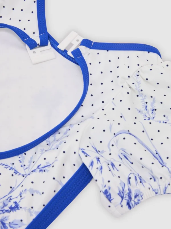 Reiss Blue Print 13-14 yrs Floral Puff Sleeve Swimsuit,