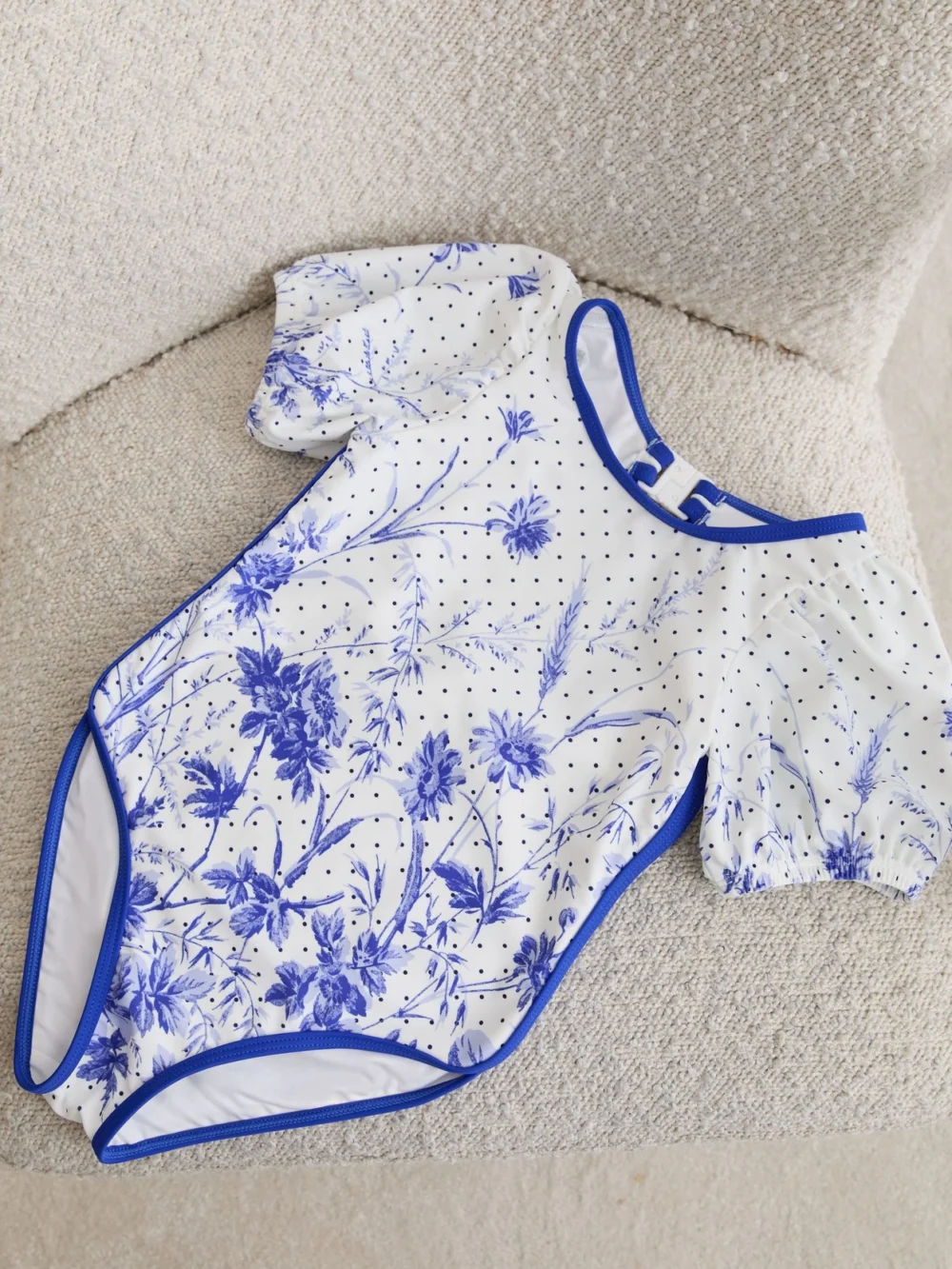 Reiss Blue Print 13-14 yrs Floral Puff Sleeve Swimsuit,, view 2