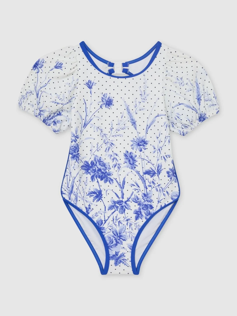 Reiss Blue Print 13-14 yrs Floral Puff Sleeve Swimsuit,, view 3