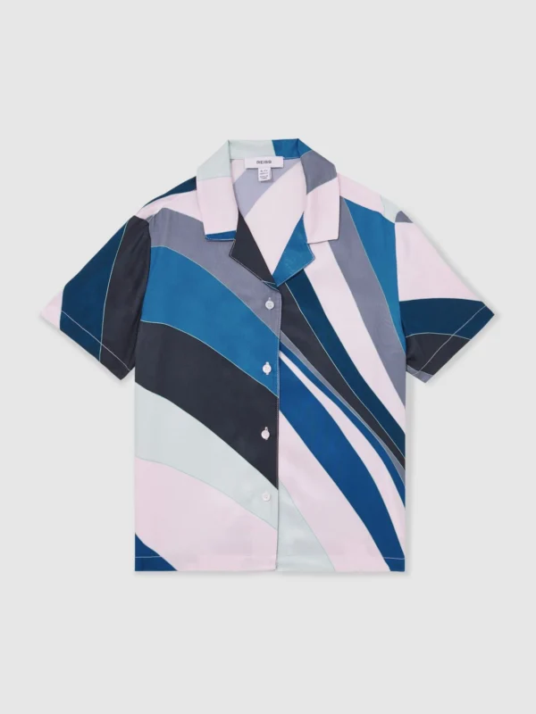 Reiss Blue Print 13-14 yrs Printed Cuban Collar Shirt